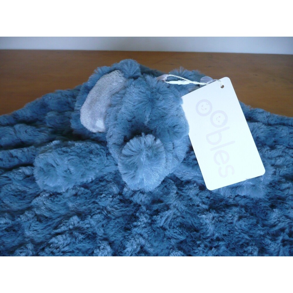 OOBLES Elephant Baby Lovey Rattle Blue Gray Security Blanket Plush SOFT Sewn